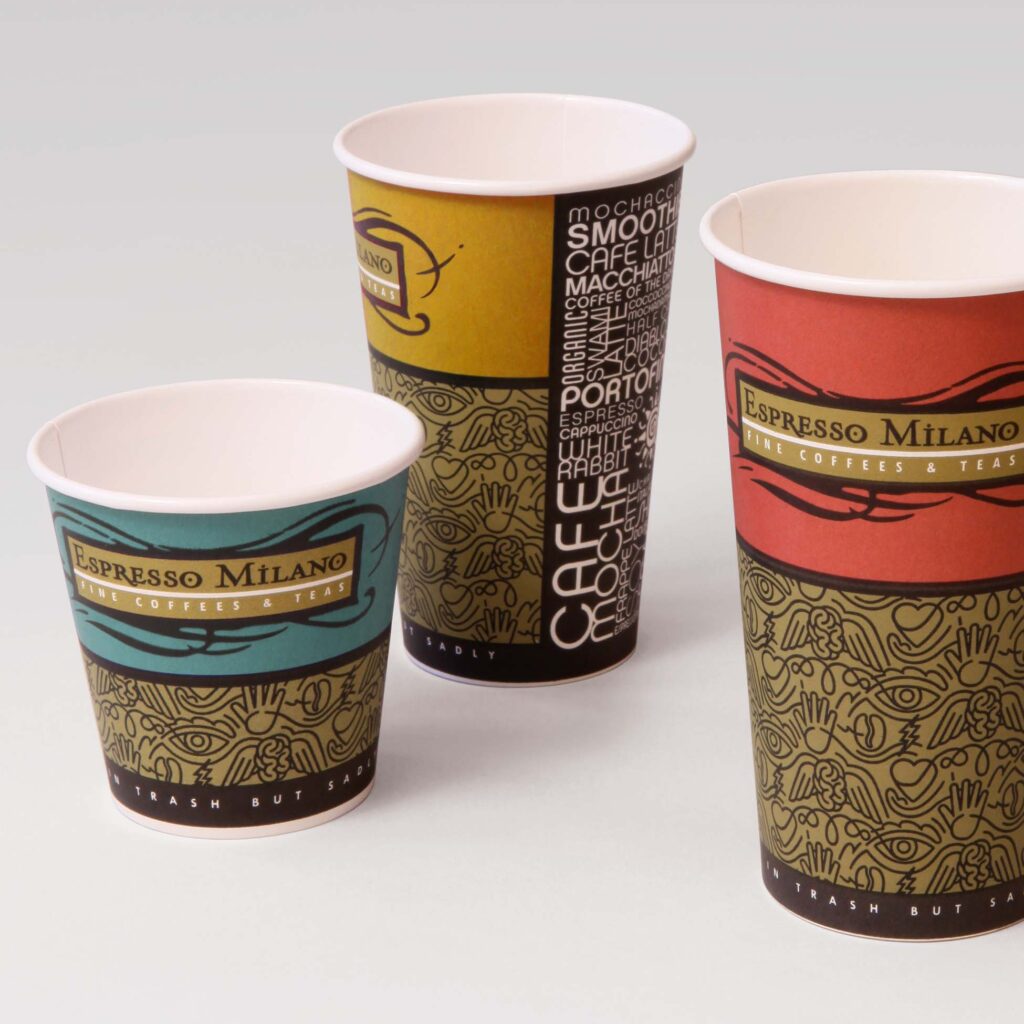 ib Milano Coffee Shop logo and cup designs mockup by Design Direction llc Clark Most
