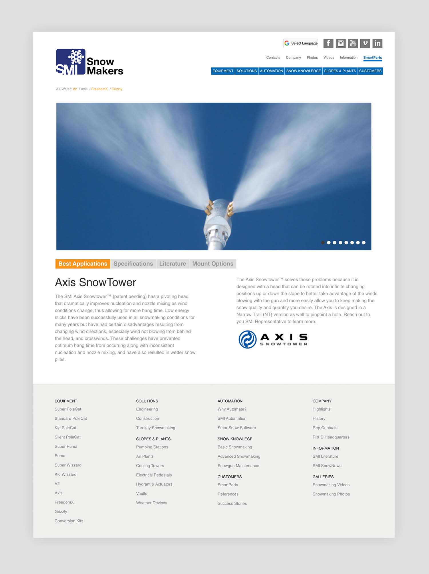 ip SMI SnowMakers website Axis SnowTower mockup by Design Direction llc